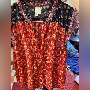Meadow Rue Floral Blouse - Red and Navy